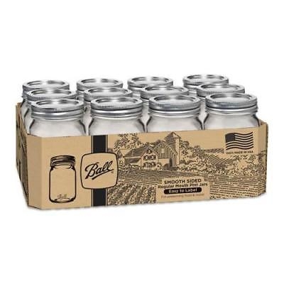 Ball Smooth-Sided Regular Mouth Pint Canning Jars 12 Pack