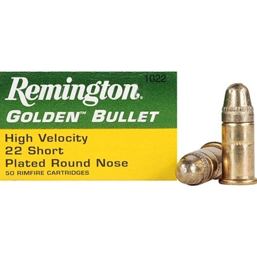 Remington Golden Bullet 22 Short High Velocity Plated Round Nose Rimfire Cartridges