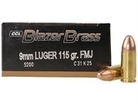 CCI 9mm 115 Grain Blazer Brass FMJ Round Nose Centerfire Cartridges