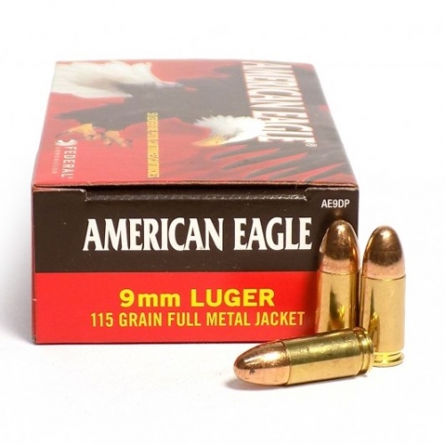 Federal American Eagle 9mm 115 Grain FMJ Centerfire Pistol Cartridges