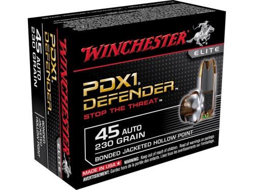 Winchester PDX1 45 Auto, 230 Gr., Bonded Jacketed Hollow Point 