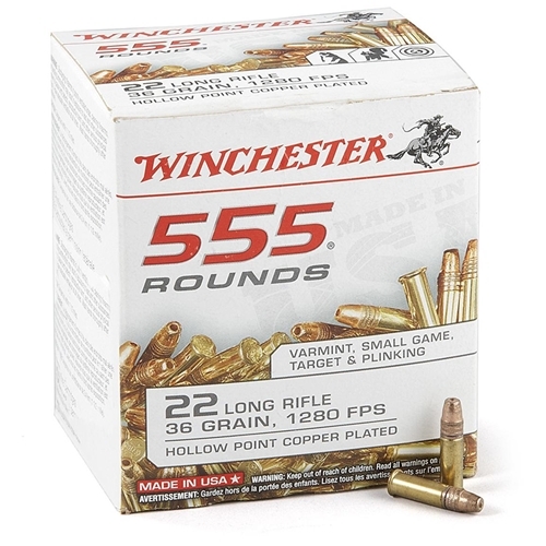 Winchester 555 Rounds, 22 Long Rifle, 36 Grain, Hollow Point 