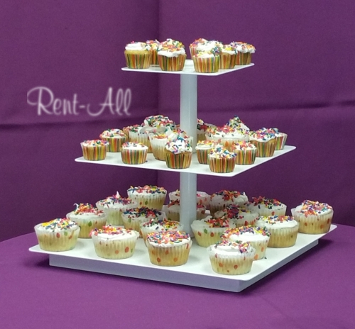 3 Tiered White Square Cup cake tree