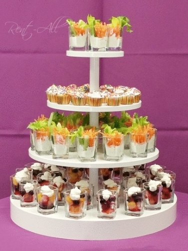 4 Tiered Round White Cup Cake Tree