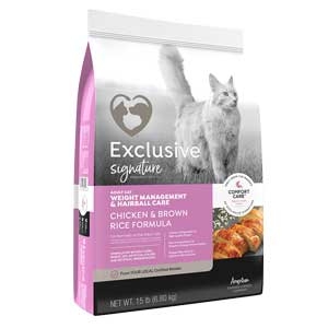 Exclusive® Weight Management and Hairball Care Adult Cat Chicken and Brown Rice Formula 5lbs. 