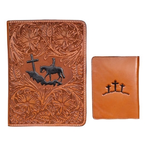 Tooled Leather with Cowboy & Cross Bible Cover
