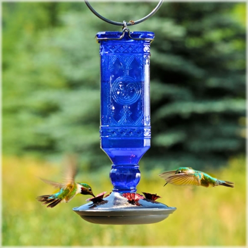 Perky-Pet® Cobalt Blue Antique Glass Bottle Hummingbird Feeder