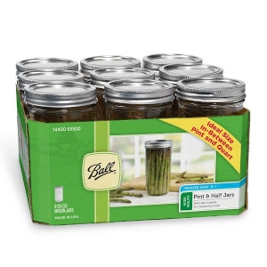 BALL® WIDE MOUTH 1-1/2 PINT, 24 OZ. GLASS MASON JARS WITH LIDS AND BANDS 9 COUNT