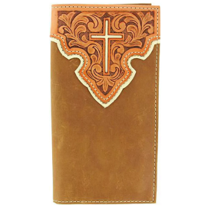Tooled Leather Overlay w/ Cross Inlay Rodeo Wallet