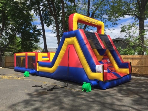 INFLATABLE DOUBLE LANE SLIDE & JR. OBSTACLE COURSE