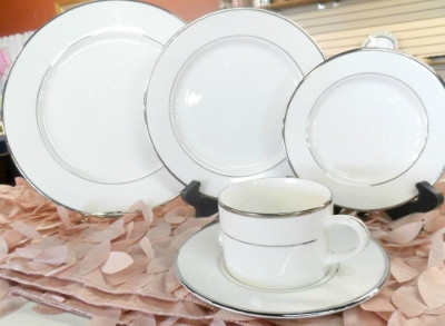 White China with Silver Trim Dinnerware Collection