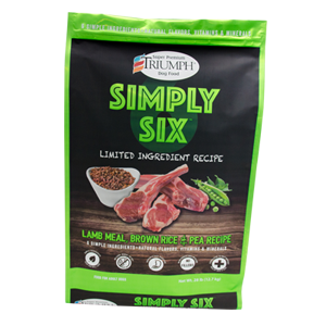 Triumph Simply Six Limited Ingredient Lamb Meal, Brown Rice and Pea Recipe Dog Food