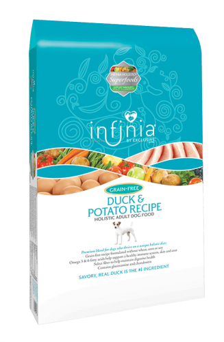 Infinia Grain Free Duck and Potato Recipe Dog Food, 15 and 30 pound bags
