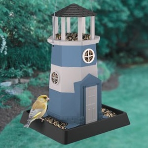 Large Blue & White Lighthouse Birdfeeder