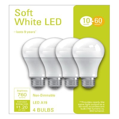 4pk Soft White 10W LED Light Bulbs