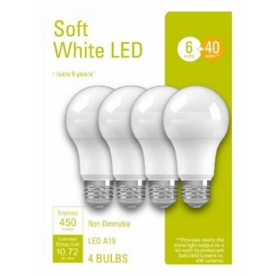 4pk Soft White 6W LED Light Bulbs