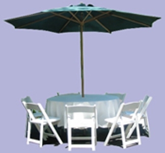 Table w/ Hunter Blue Umbrella