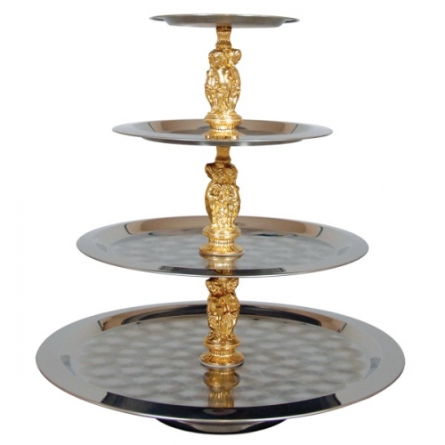 4-Tiered Serving Stand (Stainless w/ Gold Accents)