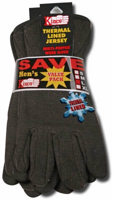 Jersey Glove, Poly/Cotton, Brown/Red, Lined, Men, Large, 2-Pk.