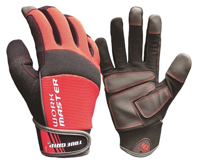 Work Master High-Performance Work Gloves, Touchscreen Compatible, Black & Red Microfiber Suede, Large