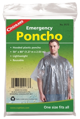 Emergency Poncho, Clear Polyethylene, One Size