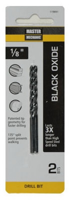 Black Oxide Drill Bits, 1/8 x 2.75-In., 2-Pk.