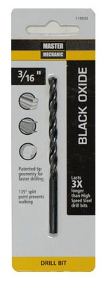 Black Oxide Drill Bits, 135 Split Point, 3/16 x 3.5-In.