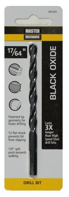 Black Oxide Drill Bit, 135 Split Point, 17/64 x 4-1/8-In.