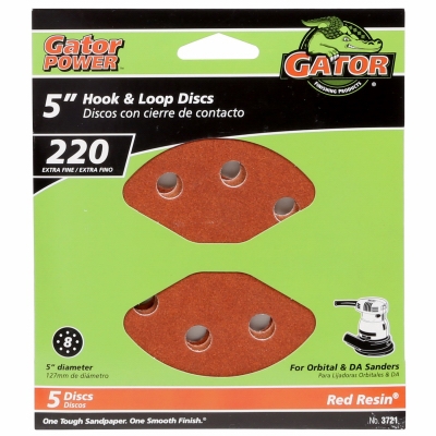 Sanding Discs, Aluminum Oxide, Red Resin, 220-Grit, 5-In., 5-Pk.