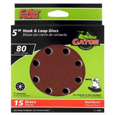 Sanding Discs, Aluminum Oxide, Red Resin, 80-Grit, 5-In., 8-Hole, 15-Pk.