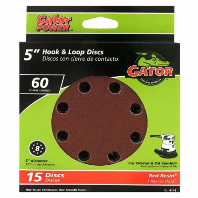 Sanding Discs, Aluminum Oxide, Red Resin, 60-Grit, 5-In., 8-Hole, 15-Pk.