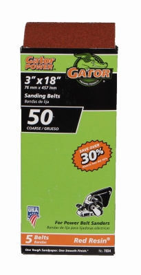 Sanding Belt, Aluminum Oxide, 50-Grit, 3 x 18-In., 5-Pk.