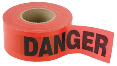 Danger' Tape, Red Weatherproof Vinyl, 1,000-Ft.