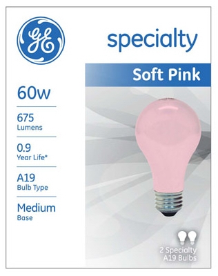 Incandescent Light Bulb, Soft Pink, 60W, 2-Pk.
