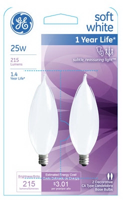 Candelabra Light Bulb, Bent-Tip, Frosted, 25-Watt, 2-Pk.