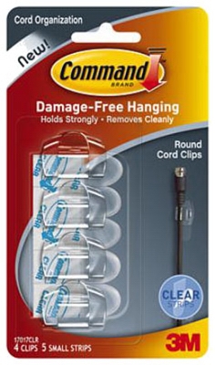 Round Cord Clips w/ Clear Adhesive Strips