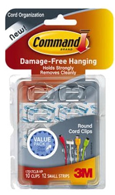 Clear Round Cord Clips w/ Clear Adhesive Strips