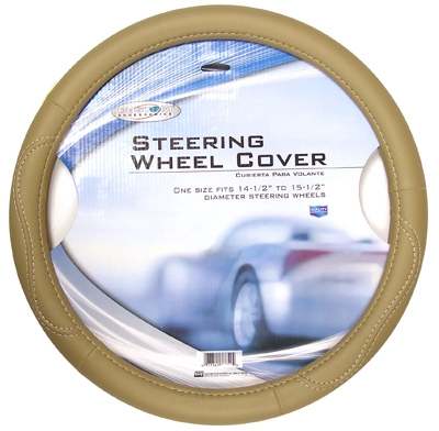 Steering Wheel Cover, Tan Leatherette, One Size