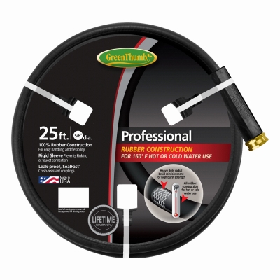 Rubber Garden Hose, Black, 5/8-In. x 25-Ft.