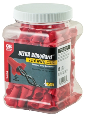 Wing-Gard Wire Connector, Twist-On, 14-10 AWG, Red, Large, 125-Pk.