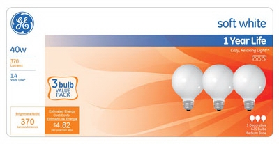 40-Watt White Globe Light Bulbs, 3-Pk.