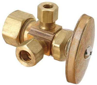 Brass Dual Outlet Stop Valve, 5/8 x 3/8 x 3/8-In.