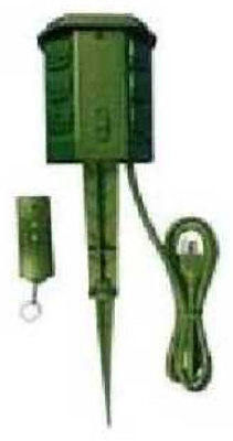 Outdoor Power Stake, With Remote, 6-Outlet, Green, 6-Ft.