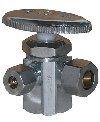 1/2 Female Pipe Thread Inlet x 3/8 Compression x 1/4-Inch Compression 3-Way Dual Outlet Water Valve