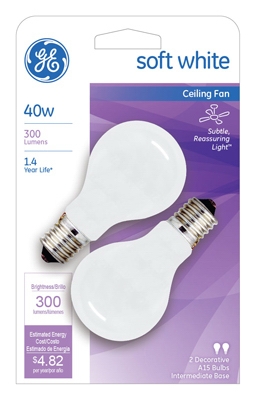 Soft White Ceiling Fan Bulbs,  40-Watt, 2-Pk.