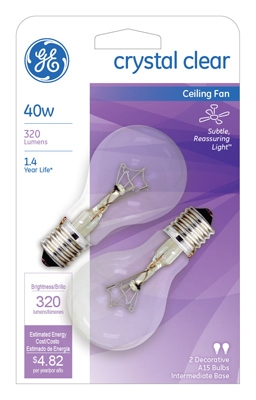 Crystal Clear Ceiling Fan Bulbs, 2-Pack, 40-Watt