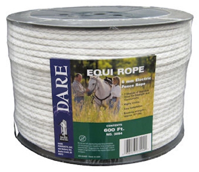 Electric Fence Rope, Braided White Dacron & Stainless Steel, 6mm x 600-Ft.