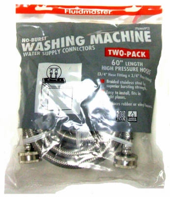 Washing Machine Connector, Stainless Steel, 60-In., 2-Pk.