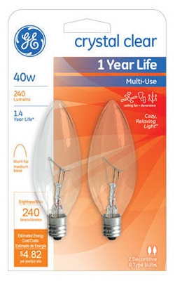 Light Bulb, Blunt Tip, 40-Watt, 2-Pk.