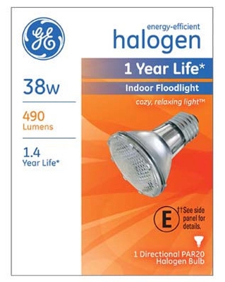 Halogen Floodlight Bulb, Indoor, Par 20, 38-Watt